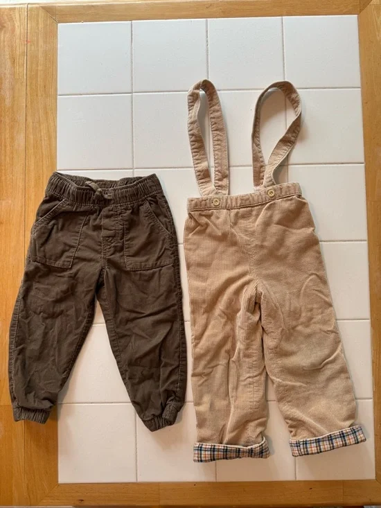 Toddler Boys 2T/3T Corduroy Lined Pants Lot OshKosh B'gosh Overall Joggers Tan - Picture 1 of 15